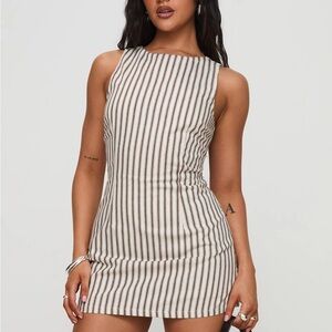 Princess Polly Petite Yumiko Cream and Black Striped Mini Romper Dress SZ 12